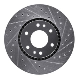 Buick Rainier Brake Rotor (1) - Front Right - R1 Concepts - Drilled & Slotted - Silver - `02-`09